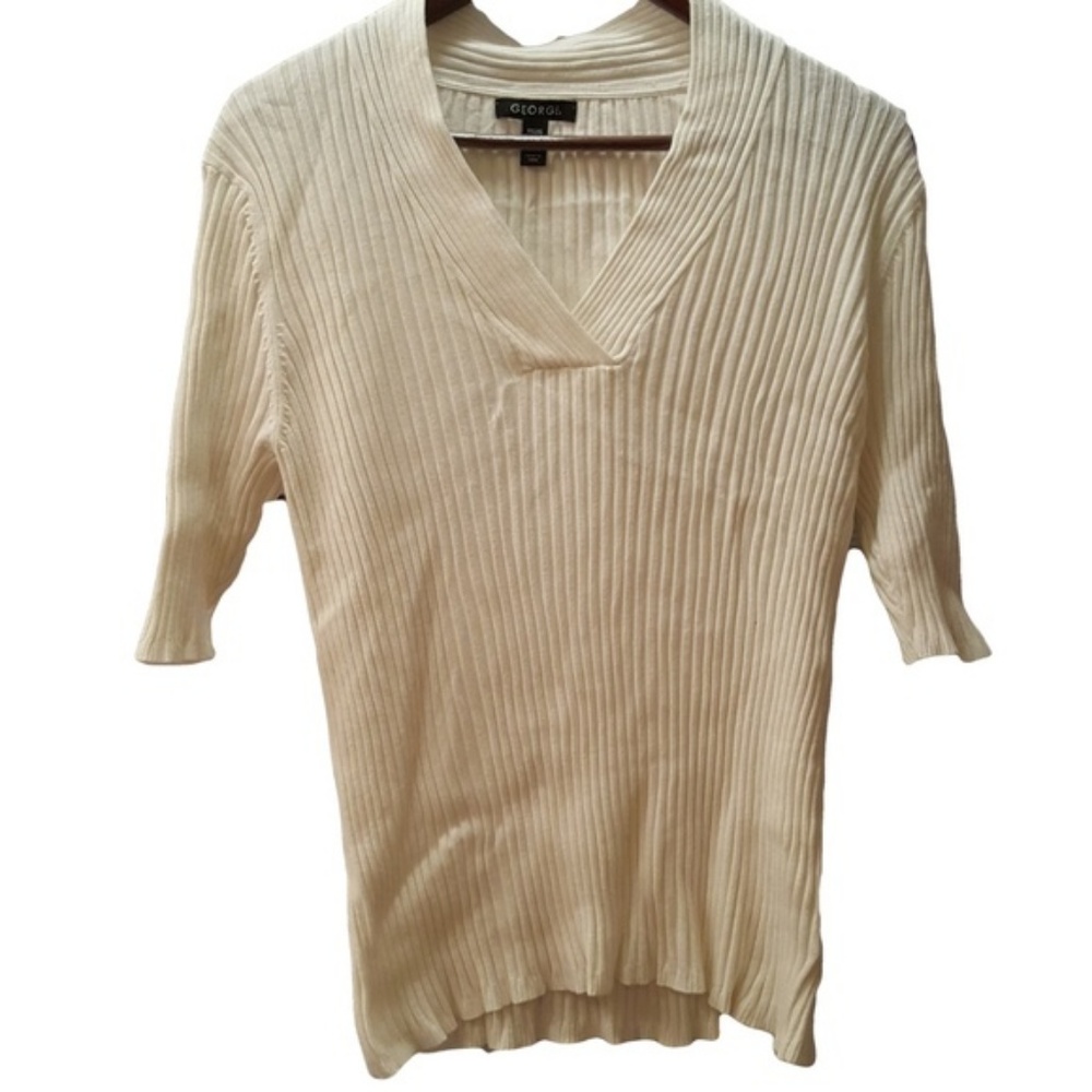 George V Neck Ribbed Sweater XXL Off White